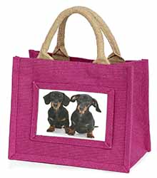 Cute Dachshund Dogs Little Girls Small Pink Jute Shopping Bag