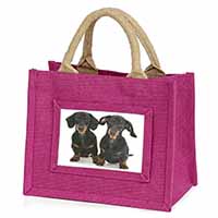 Cute Dachshund Dogs Little Girls Small Pink Jute Shopping Bag