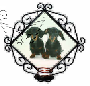 Cute Dachshund Dogs Wrought Iron Wall Art Candle Holder