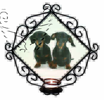 Cute Dachshund Dogs Wrought Iron Wall Art Candle Holder