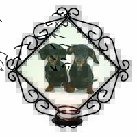Cute Dachshund Dogs Wrought Iron Wall Art Candle Holder