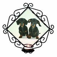 Cute Dachshund Dogs Wrought Iron Wall Art Candle Holder