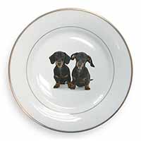 Cute Dachshund Dogs Gold Rim Plate Printed Full Colour in Gift Box