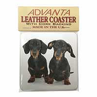 Cute Dachshund Dogs Single Leather Photo Coaster