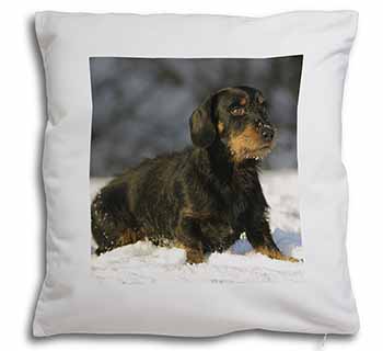 Long-Haired Dachshund Dog Soft White Velvet Feel Scatter Cushion