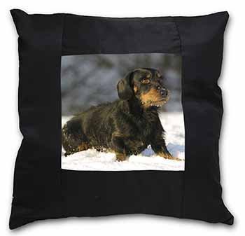 Long-Haired Dachshund Dog Black Satin Feel Scatter Cushion