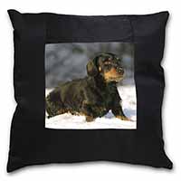 Long-Haired Dachshund Dog Black Satin Feel Scatter Cushion