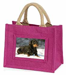 Long-Haired Dachshund Dog Little Girls Small Pink Jute Shopping Bag