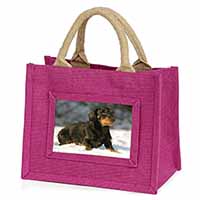 Long-Haired Dachshund Dog Little Girls Small Pink Jute Shopping Bag