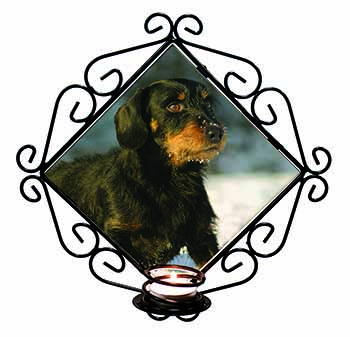 Long-Haired Dachshund Dog Wrought Iron Wall Art Candle Holder