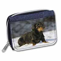 Long-Haired Dachshund Dog Unisex Denim Purse Wallet