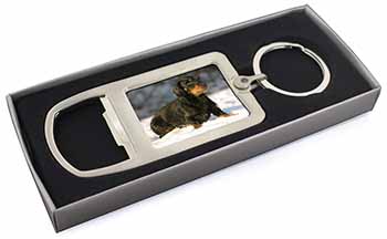 Long-Haired Dachshund Dog Chrome Metal Bottle Opener Keyring in Box