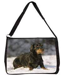 Long-Haired Dachshund Dog Large Black Laptop Shoulder Bag School/College