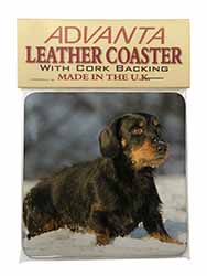 Long-Haired Dachshund Dog Single Leather Photo Coaster