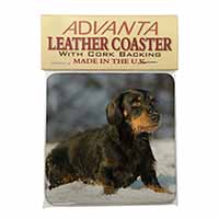 Long-Haired Dachshund Dog Single Leather Photo Coaster