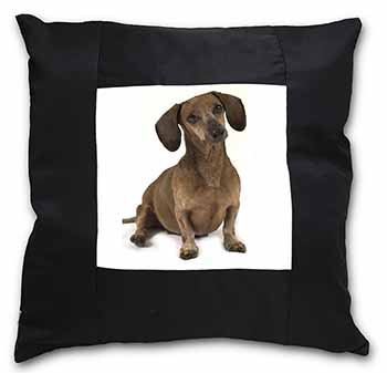 Cute Dachshund Dog Black Satin Feel Scatter Cushion