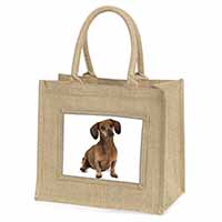 Cute Dachshund Dog Natural/Beige Jute Large Shopping Bag