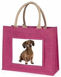 Cute Dachshund Dog Large Pink Jute Shopping Bag