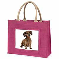 Cute Dachshund Dog Large Pink Jute Shopping Bag