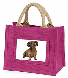 Cute Dachshund Dog Little Girls Small Pink Jute Shopping Bag