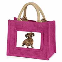 Cute Dachshund Dog Little Girls Small Pink Jute Shopping Bag