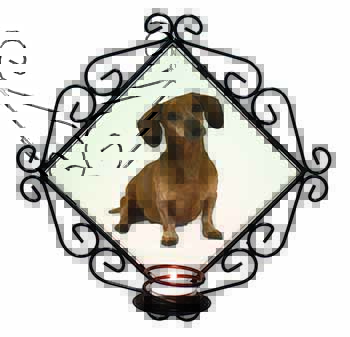 Cute Dachshund Dog Wrought Iron Wall Art Candle Holder