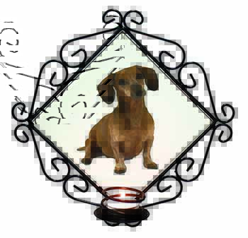 Cute Dachshund Dog Wrought Iron Wall Art Candle Holder