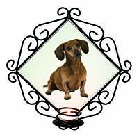 Cute Dachshund Dog Wrought Iron Wall Art Candle Holder