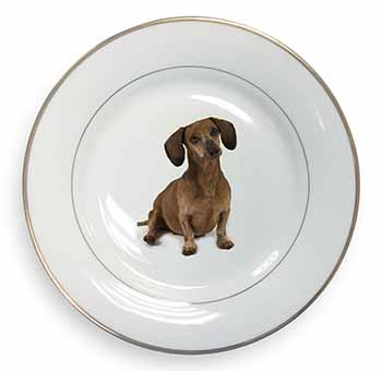 Cute Dachshund Dog Gold Rim Plate Printed Full Colour in Gift Box