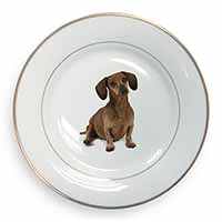 Cute Dachshund Dog Gold Rim Plate Printed Full Colour in Gift Box