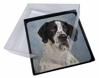 4x English Pointer Dog Picture Table Coasters Set in Gift Box