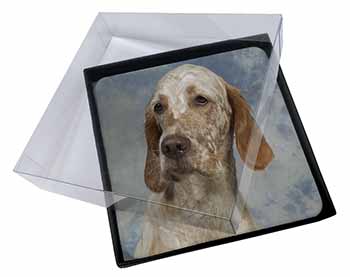 4x English Setter Picture Table Coasters Set in Gift Box