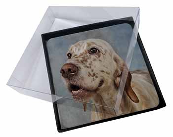 4x English Setter Dog Picture Table Coasters Set in Gift Box