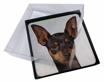 4x English Toy Terrier Dog Picture Table Coasters Set in Gift Box