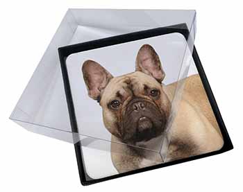 4x French Bulldog Picture Table Coasters Set in Gift Box
