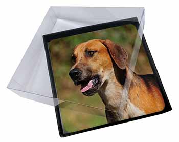 4x Foxhound Dog Picture Table Coasters Set in Gift Box