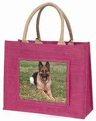 Alsatian/ German Shepherd Dog Large Pink Jute Shopping Bag