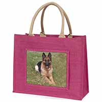 Alsatian/ German Shepherd Dog Large Pink Jute Shopping Bag