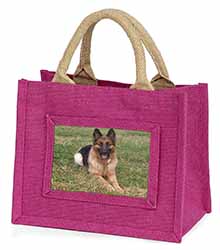 Alsatian/ German Shepherd Dog Little Girls Small Pink Jute Shopping Bag