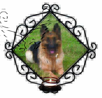 Alsatian/ German Shepherd Dog Wrought Iron Wall Art Candle Holder