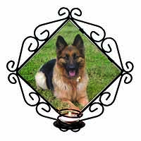 Alsatian/ German Shepherd Dog Wrought Iron Wall Art Candle Holder