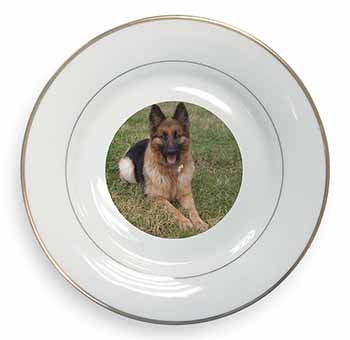 Alsatian/ German Shepherd Dog Gold Rim Plate Printed Full Colour in Gift Box