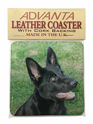 Black German Shepherd Dog Single Leather Photo Coaster
