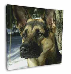 German Shepherd Dog in Snow Square Canvas 12"x12" Wall Art Picture Print