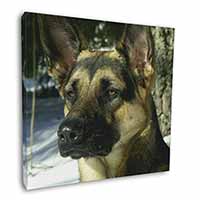 German Shepherd Dog in Snow Square Canvas 12"x12" Wall Art Picture Print