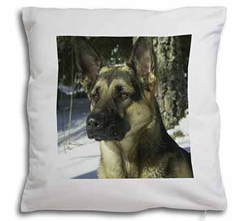 German Shepherd Dog in Snow Soft White Velvet Feel Scatter Cushion