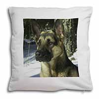 German Shepherd Dog in Snow Soft White Velvet Feel Scatter Cushion