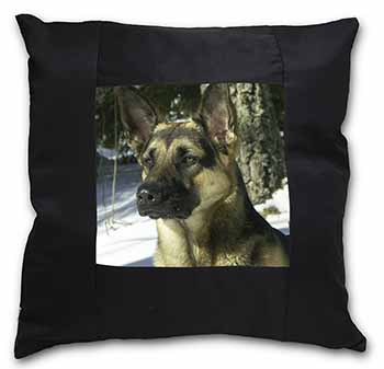 German Shepherd Dog in Snow Black Satin Feel Scatter Cushion