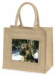 German Shepherd Dog in Snow Natural/Beige Jute Large Shopping Bag