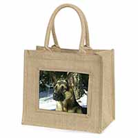 German Shepherd Dog in Snow Natural/Beige Jute Large Shopping Bag